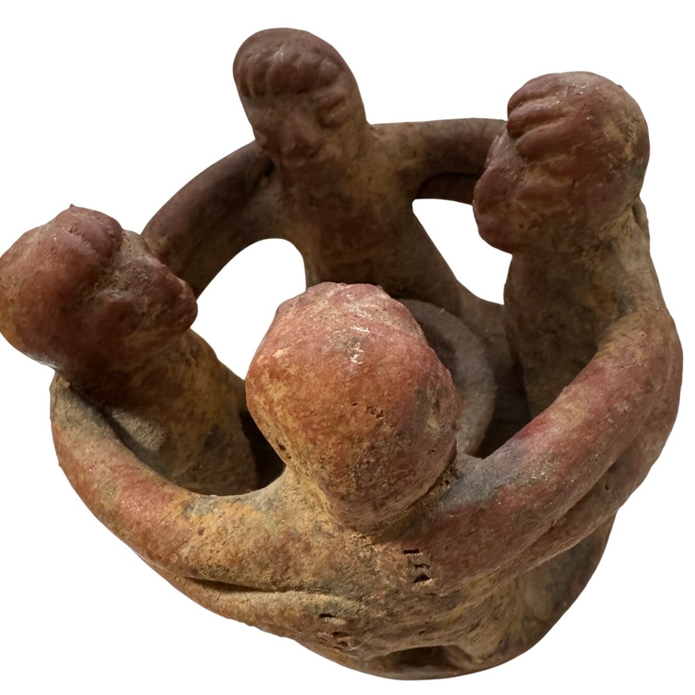 Vintage Mexico Mayan Aztec Circle of Friends Unity Clay Sculpture Candle Holder